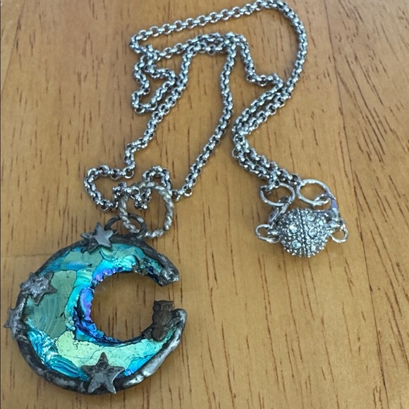 Mystical Silver and Blue Crescent Moon Pendant Necklace - Picture 4 of 4